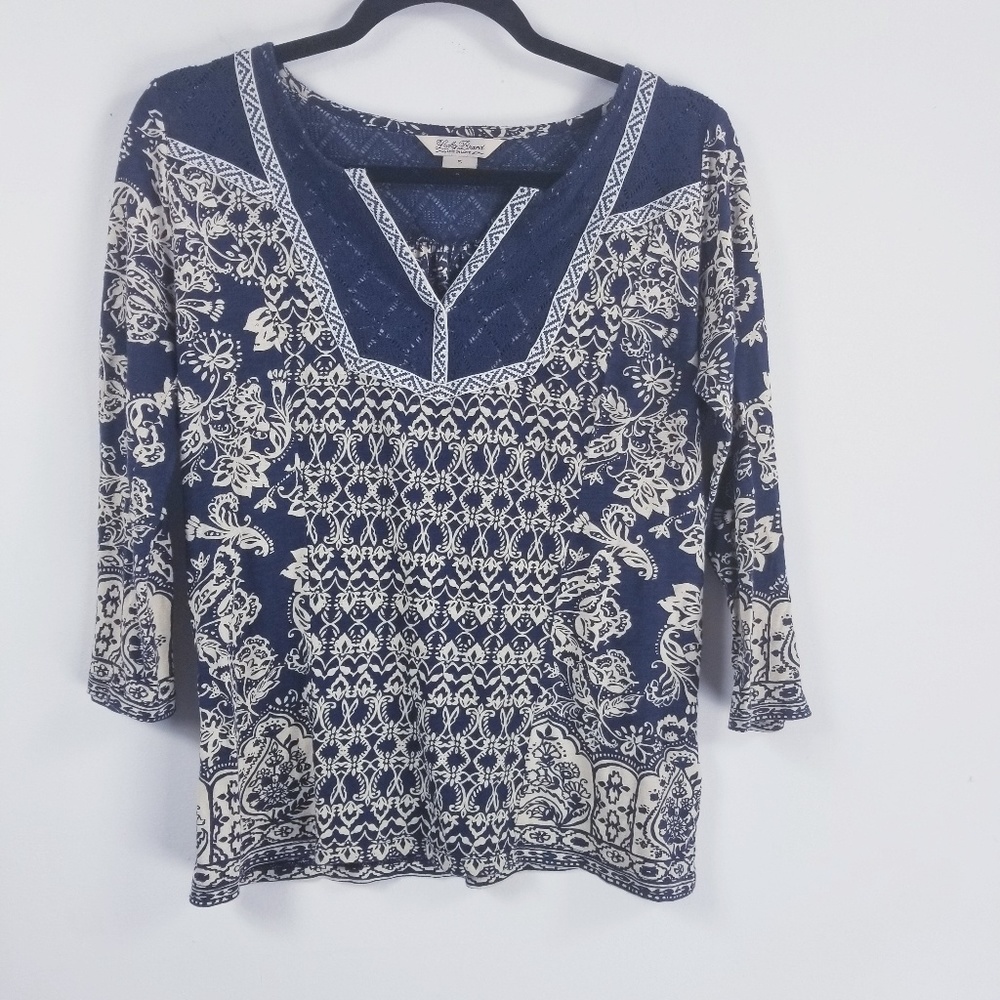 Lucky brand 3/4 sleeve blouse S geometric